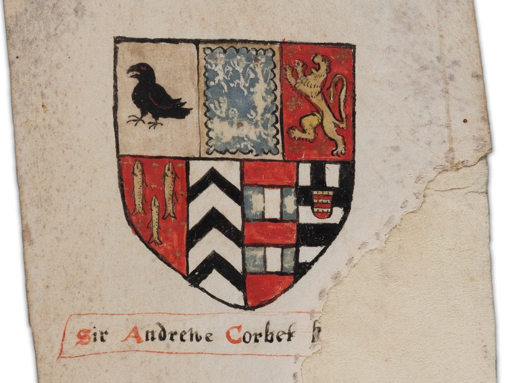 An image of the Corbet Shield on the Ludlow Castle Heraldic Roll which will feature in the new exhibition at Shropshire Museums Collections Centre in Ludlow. 