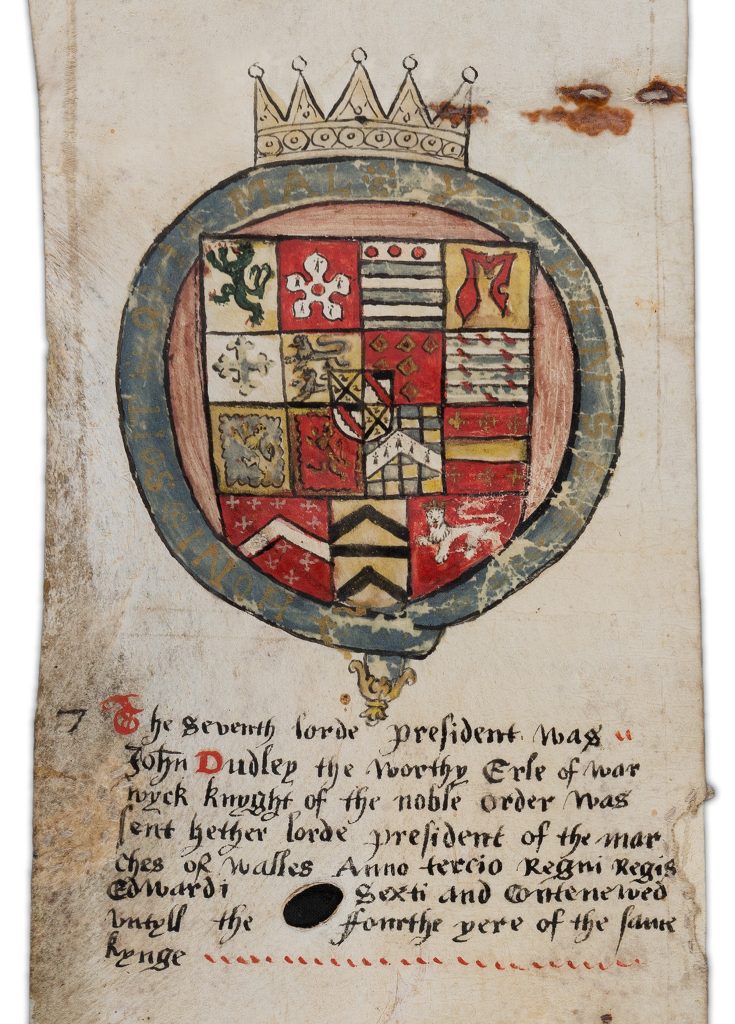 An image of a shield that features on the Ludlow Castle Heraldic Roll which will be in the new exhibition at Shropshire Museums Collections Centre in Ludlow. 