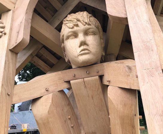 John Merrill’s wooden sculpture, "Refuge", is a popular artwork in the Jebb Garden next to The Mere in Ellesmere.
