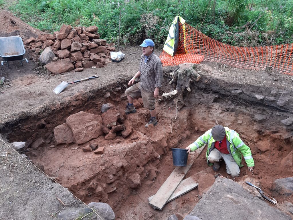 An image of some of the team working in the trench during the archaeological fdig at Nesscliffe Hillfort.