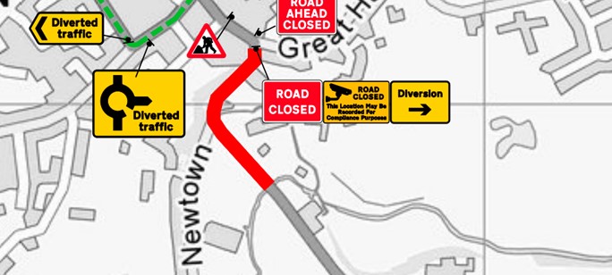 A map showing the location of the work on the A529