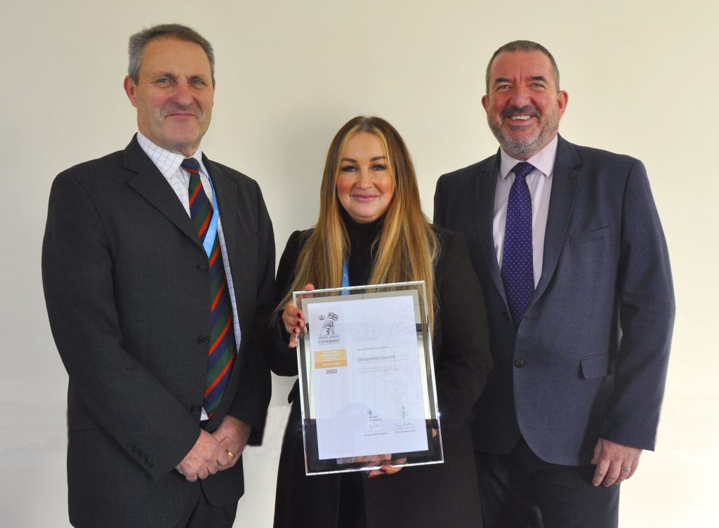 Armed Forces Covenant Gold Award reaccreditation. (l-to-r): Ian Nellins, Kirstie Hurst-Knight and Andy Begley.