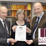 National Archive accreditation certificate being presented to Shropshire Council by Jeff James