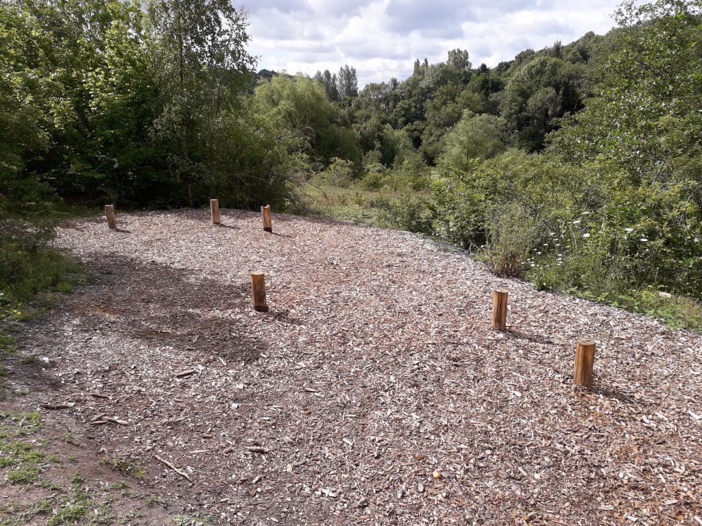 An image of the wooden stumps that are left following the theft of play equipment from Severn Valley Country Park