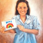 Painting by Tara Lewis of ITU nurse Amy Dawson – based at Shrewsbury Hospital. It was painted for the #PortraitsForNHSHeroes campaign.