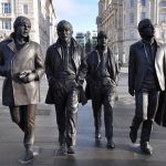 Beatles statues at Liverpool waterfront.