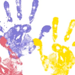 Illustration of children's handprints made from paint