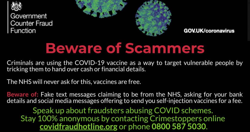 vaccination beware scams scammers fraud shropshire rda abingdon stroud sulhamstead slas lankan