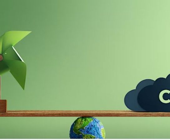 A plastic plant, a globe and a CO2 cloud