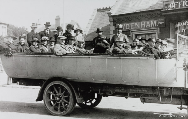 From Shropshire Archives collections: A charabanc outing in Whitchurch around 1921 (Ref: PH-W-18-8-163)