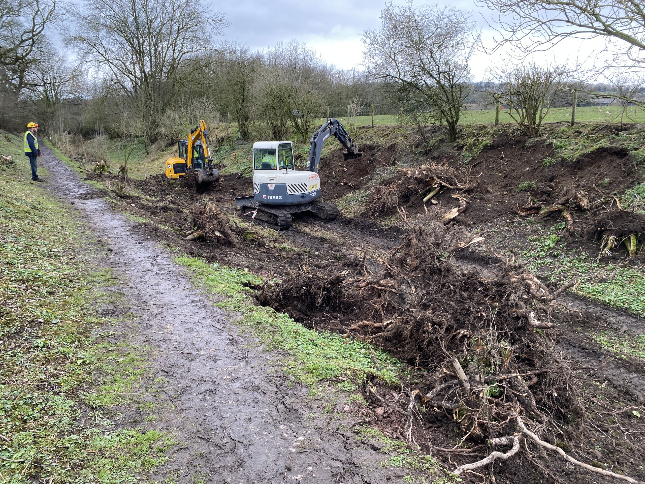 Crickheath South clearing the channel with diggers for phase 2