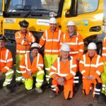 Councillor Dean Carroll with gritters drivers from the council's Whittington depot