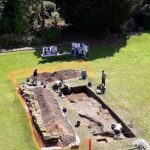 An image of an aerial view of the excavation trench at Shrewsbury Castle.