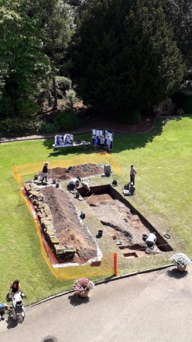 An image of an aerial view of the excavation trench at Shrewsbury Castle.