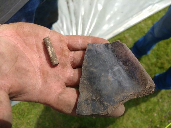 An image of two of the finds from day one of the first ever Shrewsbury Castle excavation