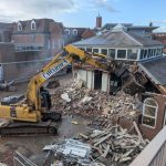 Demolition of Smithfield Riverside in Shrewsbury in August 2024.