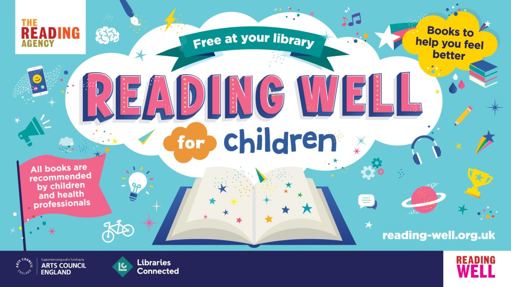 An image of a graphic promoting the Reading Well for Children booklist that supports children with mental health problems. The scheme has been launcehed in Shropshire by Shropshire Libraries