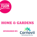 a sign saying Shrewsbury Food Festival Homes and Gardens sponsored by Cornovii Developments