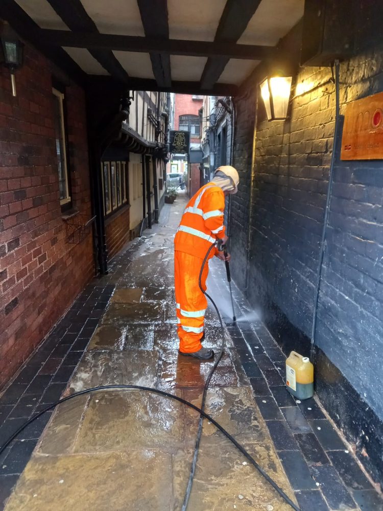 Golden Cross Passage in Shrewsbury being cleaned