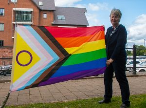 Leader of Council Heather Kidd with the Pride flag