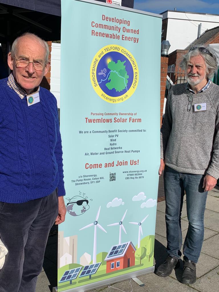 Howard Betts and Dave Green from Shropshire and Telfrod Communnity Energy, at Whitchurch Blackberry Fair