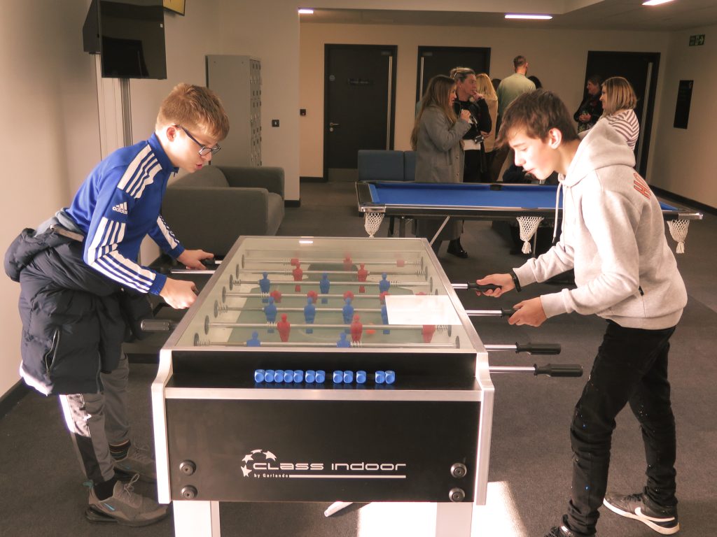 Pupils at the new school, trying out the new facilities 