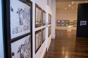 An image of some of Charlie Adlard's original comic artwork on display in the Drawn of the Dead exhibition at Shrewsbury Museum and Art Gallery.