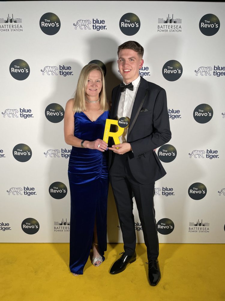 Nathan Green with his mum Kim, and the Revo award