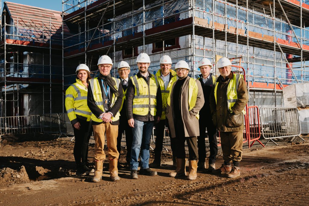 l-to-r: Emma Webster, head of development, Cornovii Developments Limited (CDL); Simon Hodgetts, CDL self-build and technical manager;; Tony Parsons, a local Shropshire Councillor for , Bayston Hill, Column and Sutton; Dean Carroll, Shropshire Council's Cabinet member for housing and assets; Mike Sambrook, SJ Roberts Construction Ltd's managing director; Harpreet Rayet, CDL managing director; Matthew Roberts, SJ Roberts Construction Ltd's construction director; Ted Clarke, a local Shropshire Councillor for Bayston Hill, Column and Sutton.