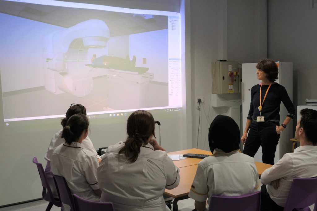 Louise Killey, Radiotherapy Services Manager, using the new system to deliver training