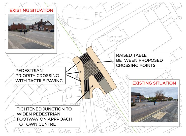 Map showing proposals for Cheshire Street and Queen Street in Market Drayton