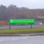 A banner at the solar array site in Oswestry
