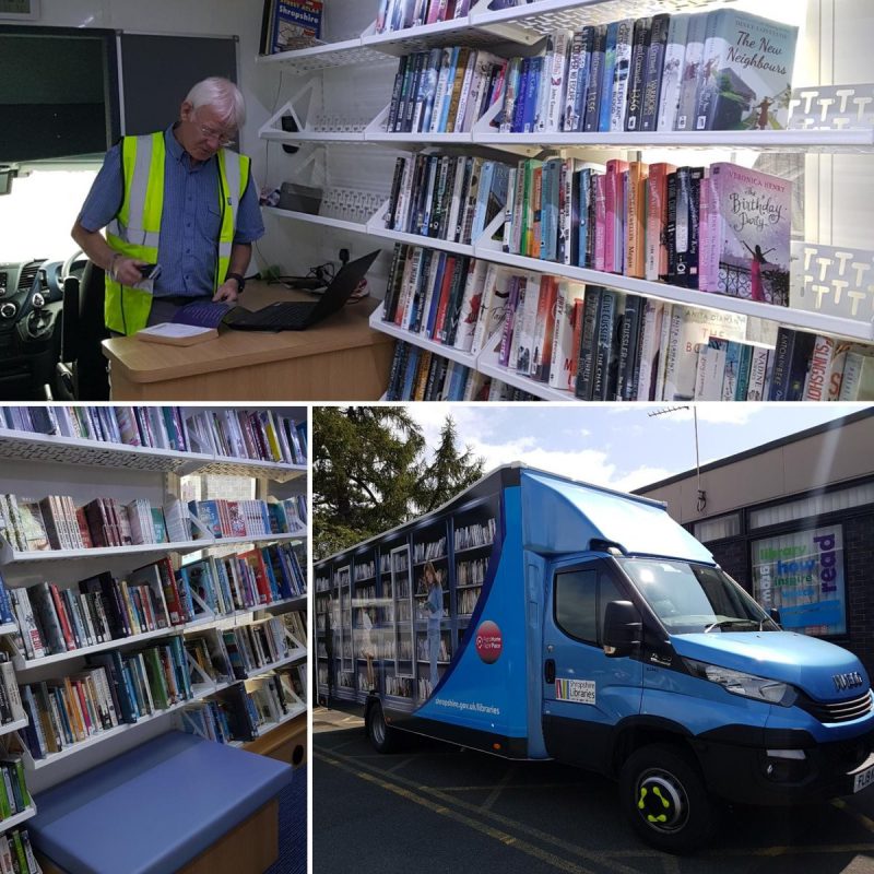 An image of a compilation of three photos of the new mobile library that has joined the Shropshire Libraries fleet.
