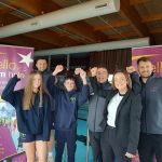 Staff from Halo are joined by the headteacher and pupils from William Brookes School to celebrate day one of the new partnership