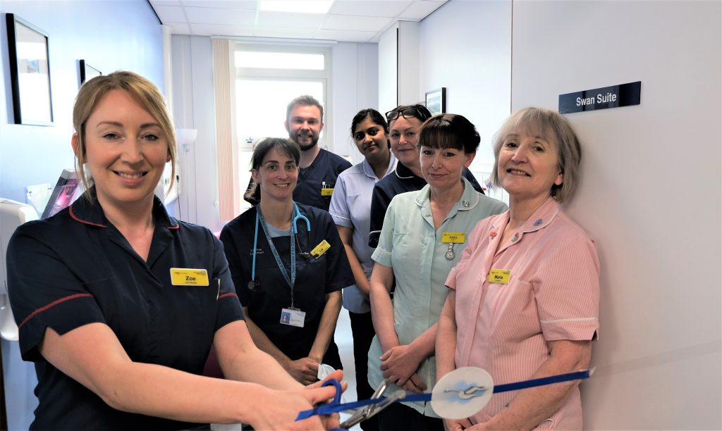 Hospital staff on Ward 28 officially open the new Swan Suite at the Royal Shrewsbury Hospital.