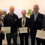 An image of the recipients of a special award from the Oswestry Civic Society which includes Shropshire Council's Outdoor Partnerships Team and volunteer groups.