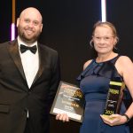 Susan Vuli collecting her People Development award at the Contract Catering Award ceremony in London.