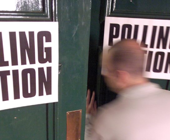 A picture of a polling station to demonstrate voting.