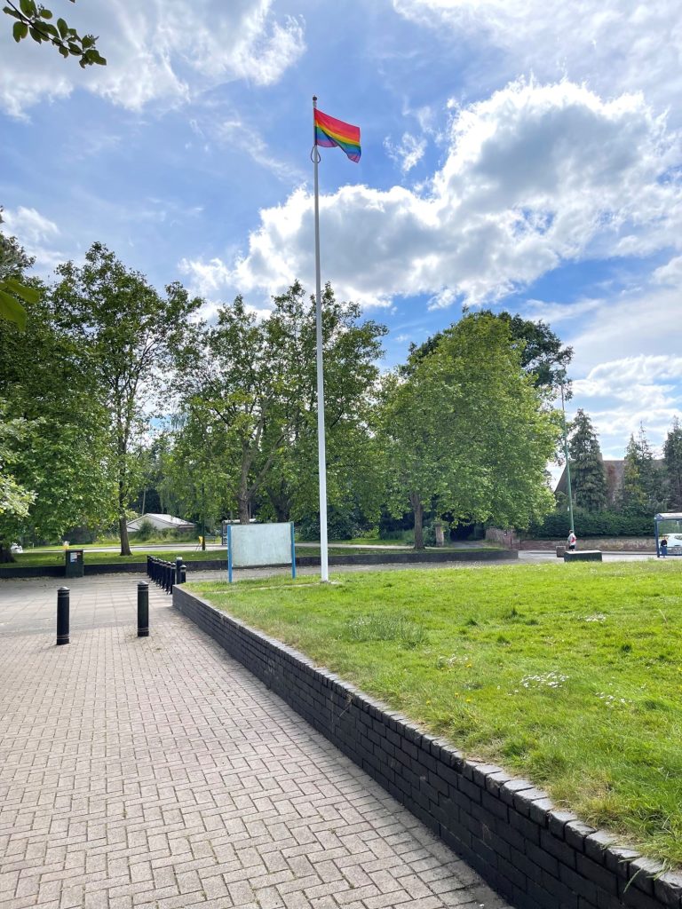 Rainbow flag flying at Shirehall, Shrewsbury
