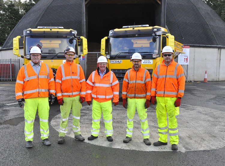 Councillor Richard Marshall with some of the gritter drivers at the Longden Road highways depot in Shrewsbury