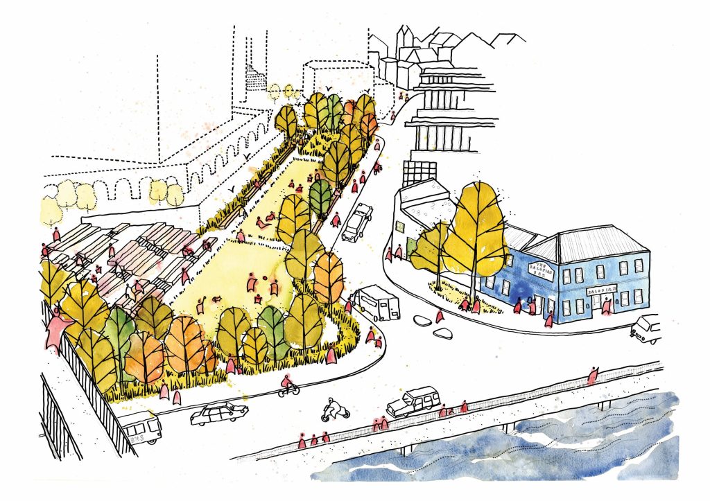 Sketch of new public park on Roushill (Spacehub)