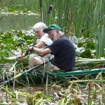 An image of volunteers working on a pond at Severn Valley Country Park while volunteering.