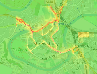 An image of a map showing an example of air quality in Shrewsbury.