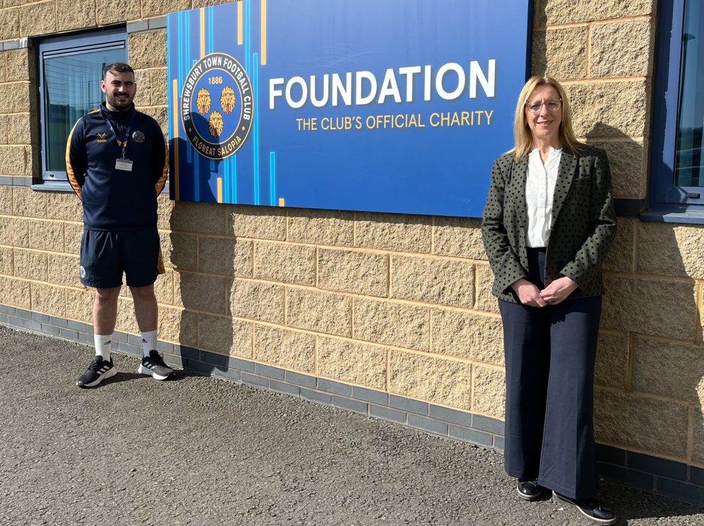 Photo L-R: Andrew Price, Inclusion Manager at Shrewsbury Town FC Foundation, and Sarah Marston, Deputy Portfolio Holder for Social Care at Shropshire Council