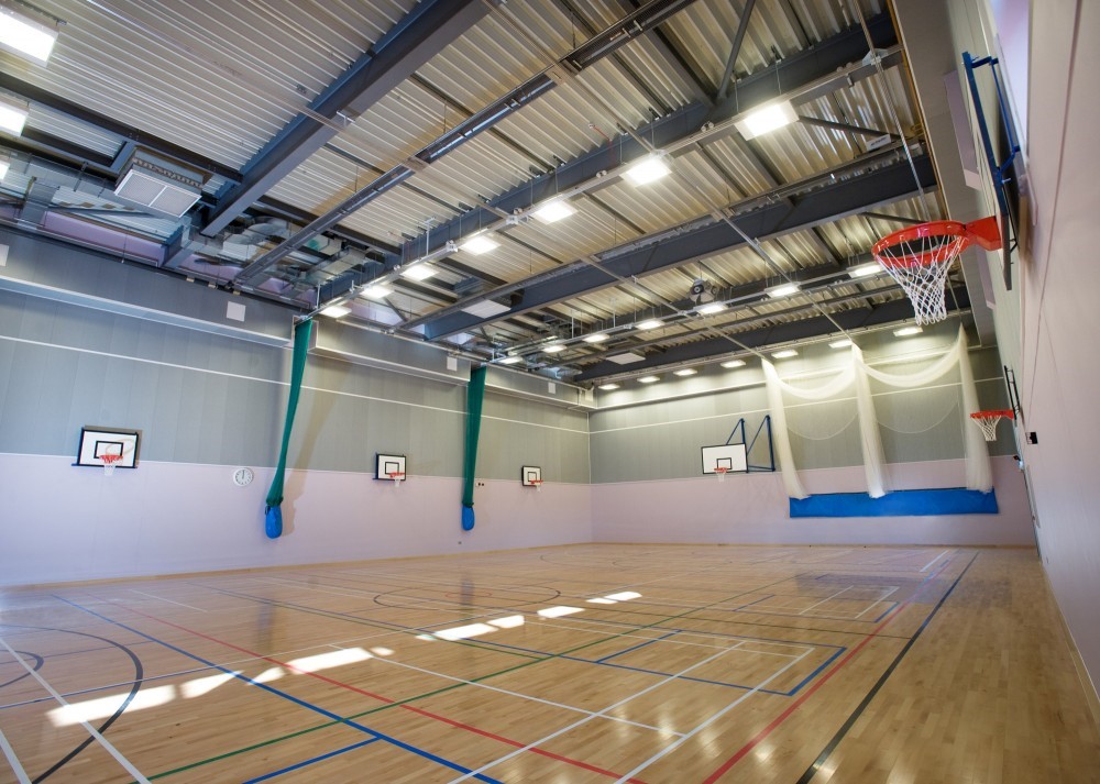 An image of the sports hall at Much Wenlock leisure centre.