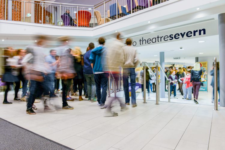 An image of people in the foyer at Theatre Severn. A consultation is currently open to help improve access to Theatre Severn and the Old Market Hall cinema.