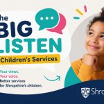 A graphic with a girl daydreaming and text that reads The Big Listen, about an event to find out about children's views