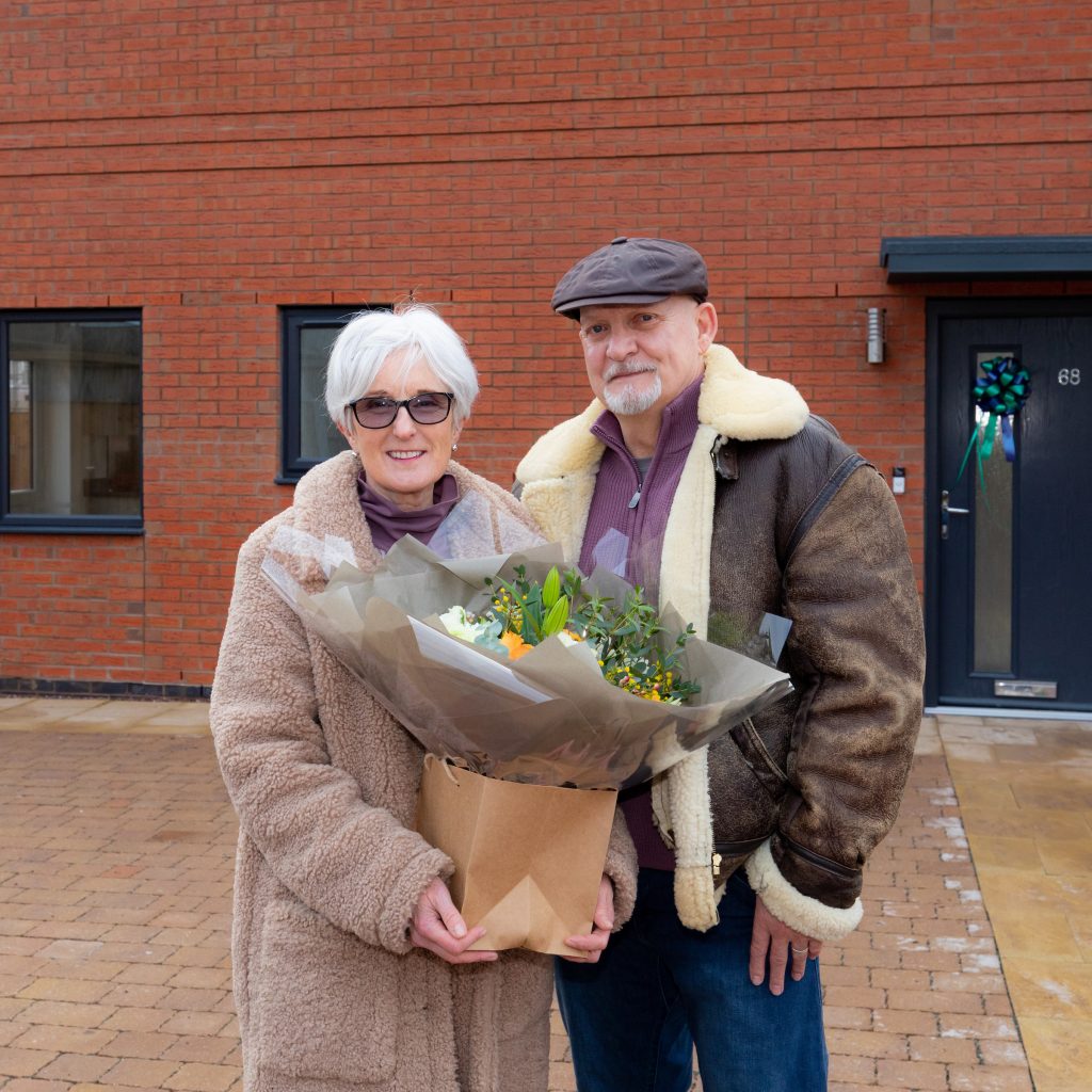 The Frith housing development in Shrewsbury welcomes its first new homeowners, Kay Clipson and Kevin Edwards. Photo by Shaun Fellows / Shine Pix Ltd.