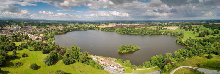 An aerial image of The Mere in Ellesmere which has been awarded the Green Flag award.