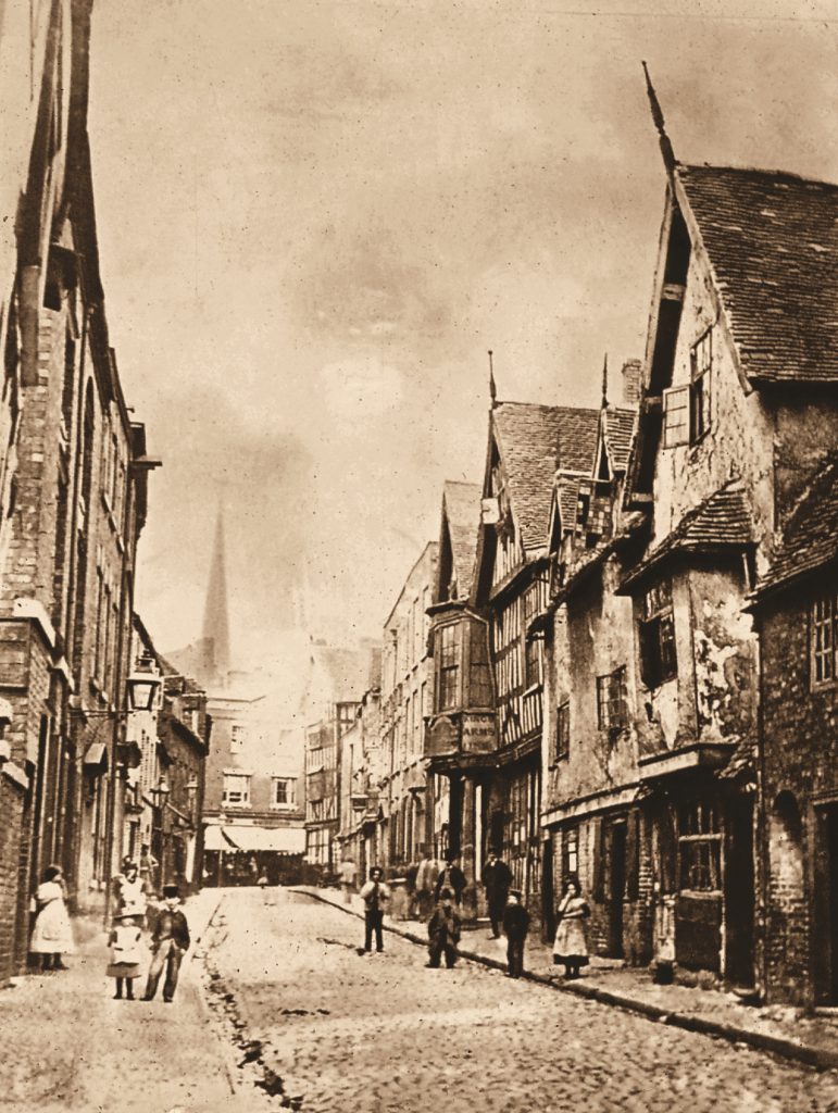 An image in black and white of Claremont Street towards Mardol around 1860